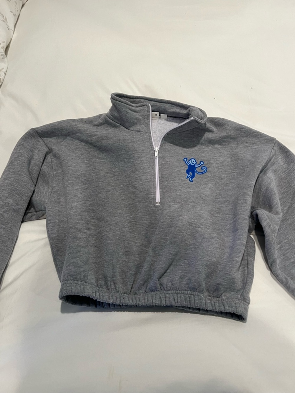 Girls Roller Rabbit Gray Half-Zip Pullover Sweater with Blue Monkey Logo M/L